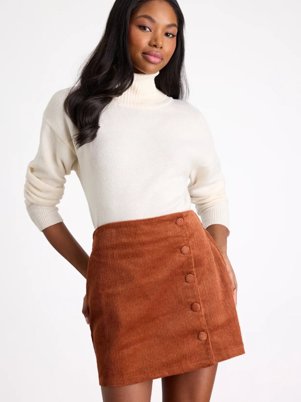 Katherina Rust Brown Button Front Corduroy Skirt